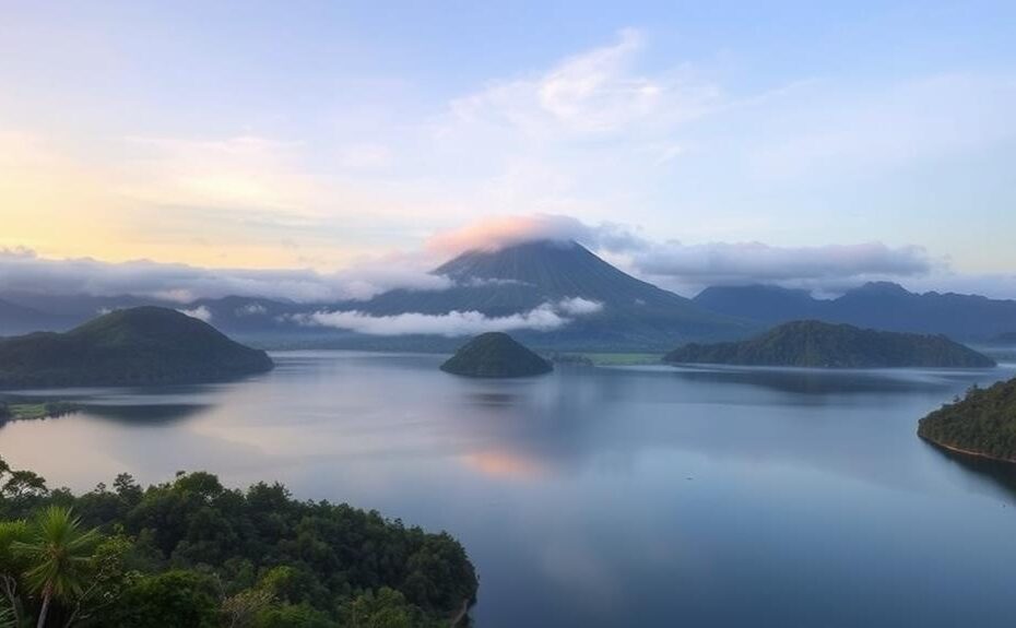 scenic volcanic crater lake