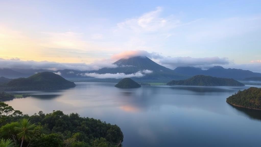 scenic volcanic crater lake